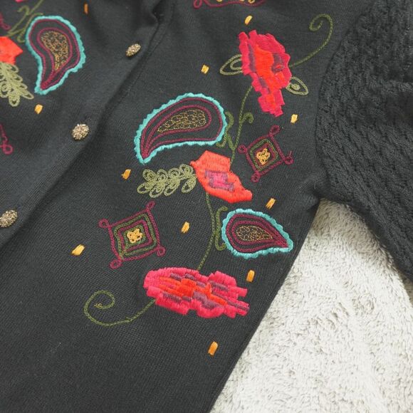 Carole Little Dress Black Sweater Embroidered Wool Blend Midi Vintage - Picture 8 of 12